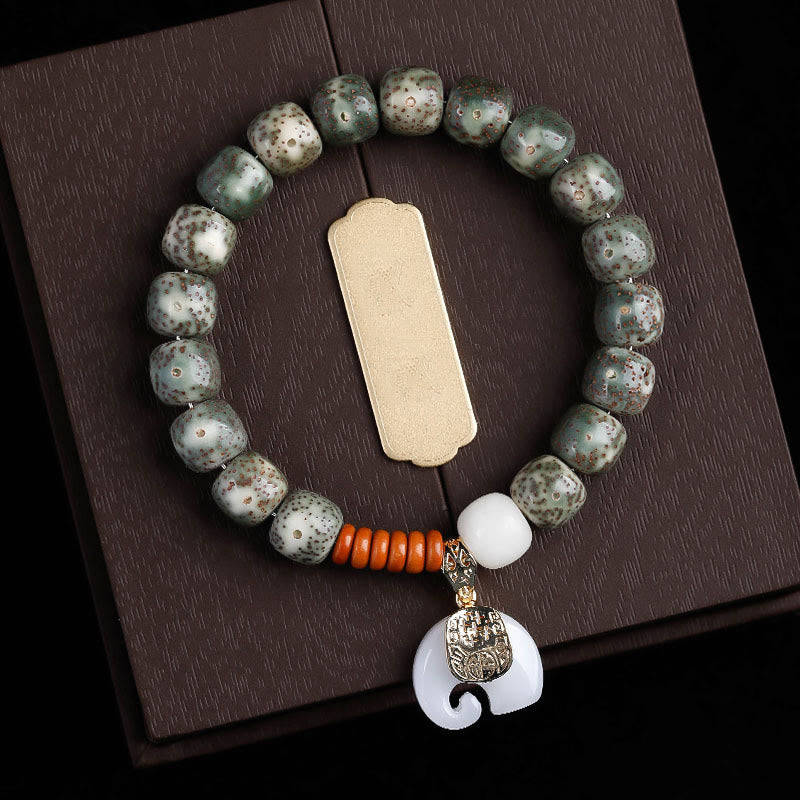 Buddhist Blessing Hand PolishedStar Moon Bodhi Seed Elephant Pattern Inner Peace Bracelet