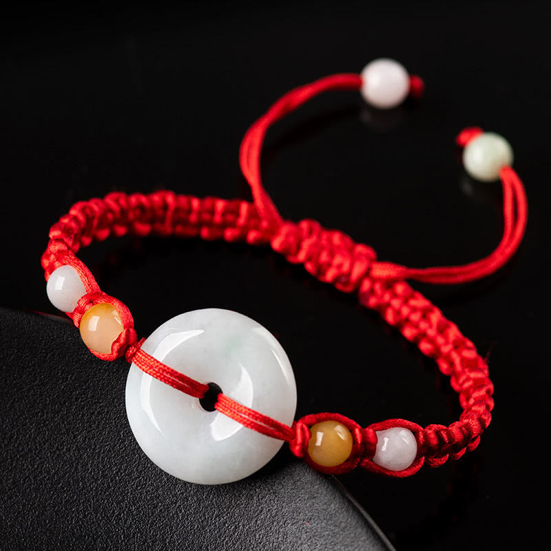 Buddhist Blessing Jade Peace Buckle Luck Red String Bracelet
