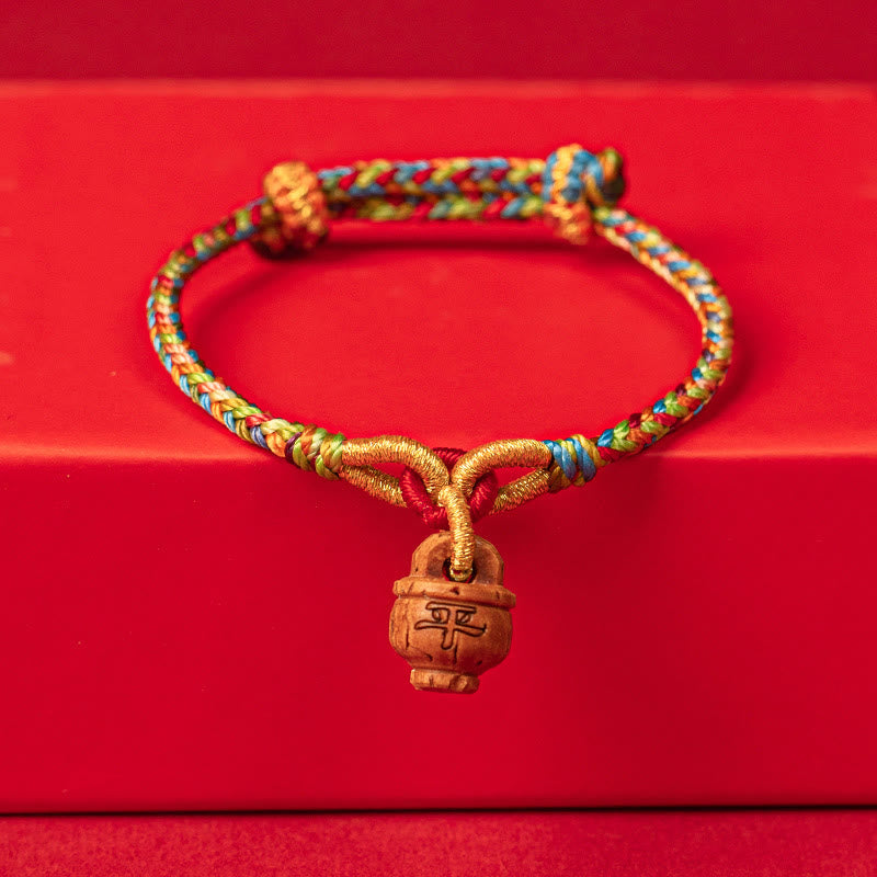 Buddhist Blessing Peach Wood Fu Character Safe And Well Wealth Bracelet