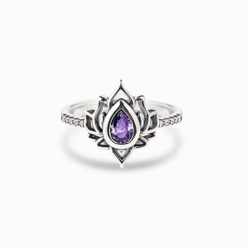 Buddhist Blessing 925 Sterling Silver Lotus Zircon Blessing Protection Ring