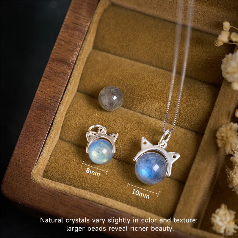 Buddhist Blessing 925 Sterling Silver Moonstone Cat Healing Necklace Pendant