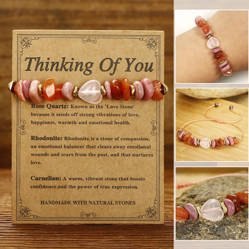 Buddhist Blessing Thinking Of You Rose Quartz Rhodonite Carnelian Relationships Bracelet