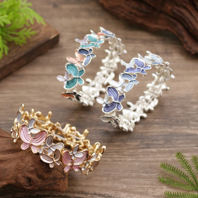Buddhist Blessing Colorful Butterfly Love Alloy Elastic Bracelet Bangle