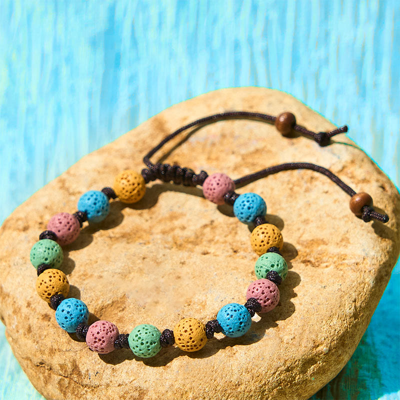 Buddhist Blessing Colorful Lava Rock Support Bracelet