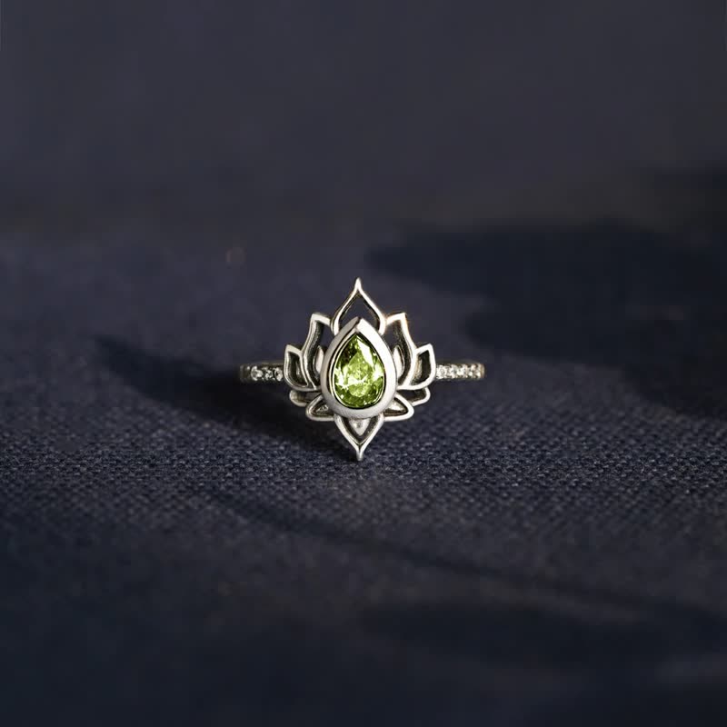Buddhist Blessing 925 Sterling Silver Lotus Zircon Blessing Protection Ring