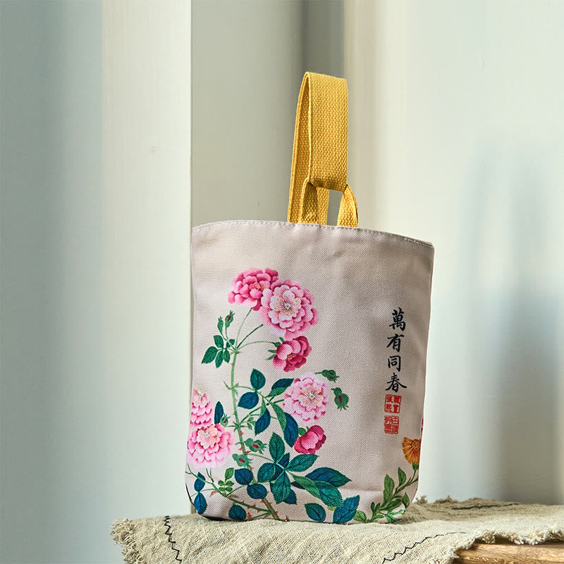 Buddhist Blessing Peony Canvas Handbag
