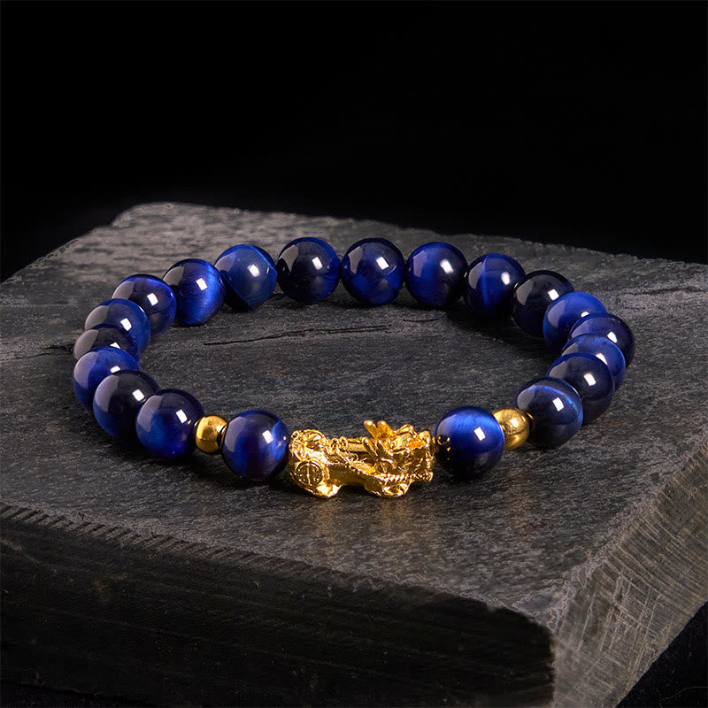 Buddhist Blessing Various Color Tiger Eye Beads Pixiu Wealth Courage Bracelet