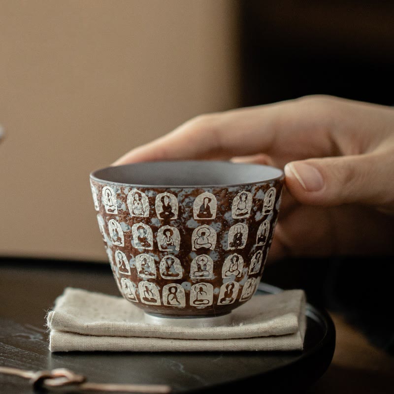Buddhist Blessing Ten Thousand Buddha Poems Teacup Kung Fu Tea Cup 100ml With Gift Box