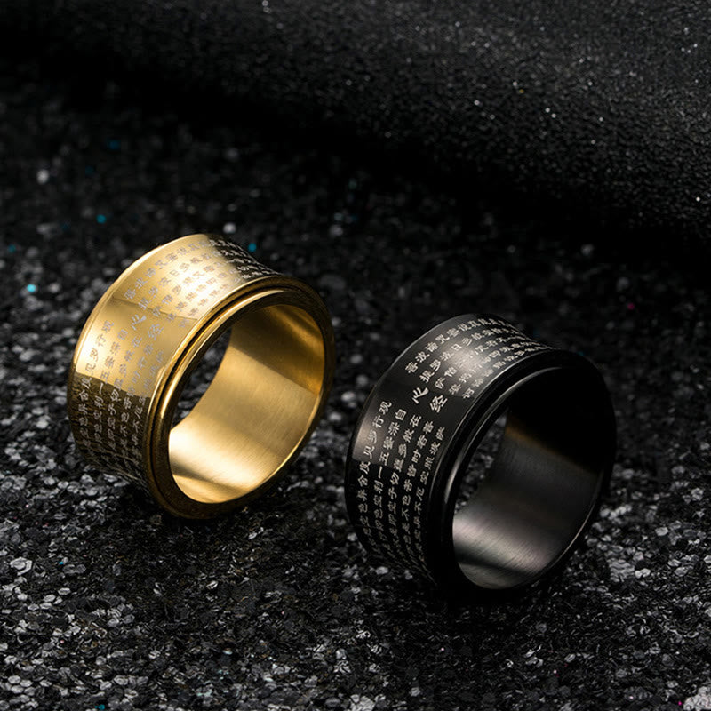 Buddhist Blessing Tibetan Miniature Scriptures Heart Sutra Titanium Steel Spinner Balance Ring