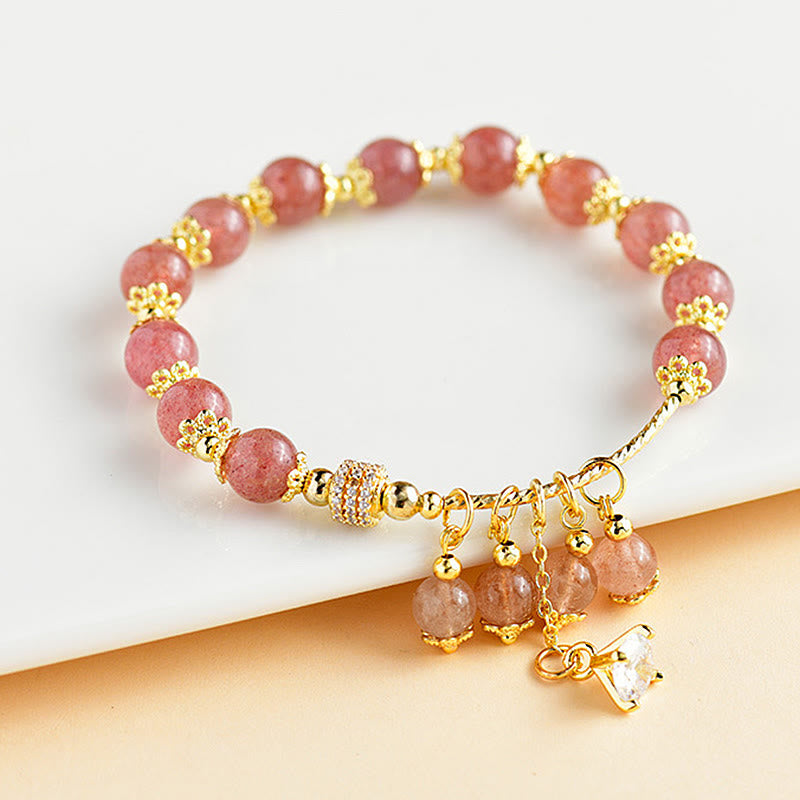Buddhist Blessing Natural Strawberry Quartz Crystal Zircon Healing Positive Bracelet