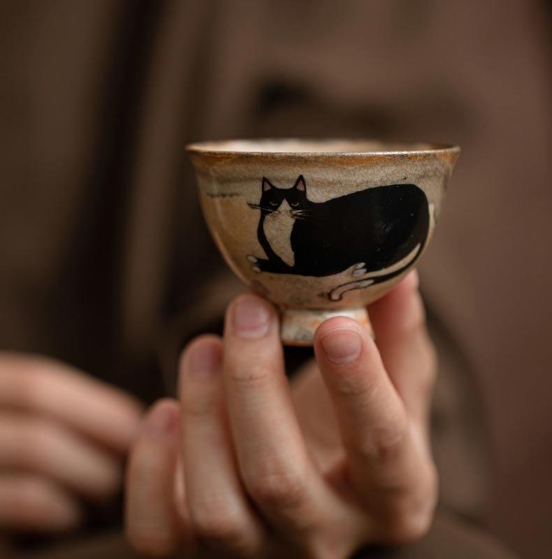 Buddhist Blessing Small Cute Cat Teacup Kung Fu Tea Cup 60ml