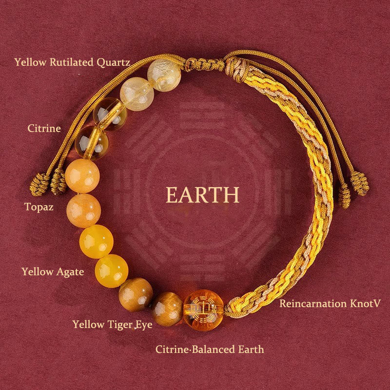 Buddhist Blessing Five Elements Various Crystal Agate Wealth Reincarnation Knot Braid Bracelet