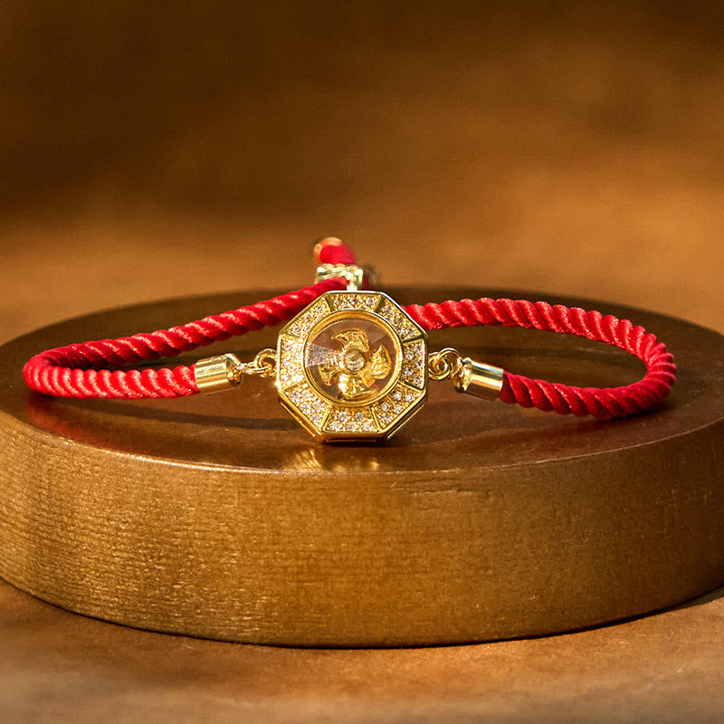 Buddhist Blessing Copper Brass Rotatable Windmill Feng Sheng Shui Qi Red String Faith Braided Bracelet