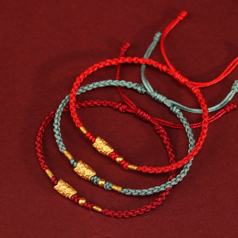 Buddhist Blessing 999 Gold Luck Protection Koi Fish Handmade Braided String Bracelet