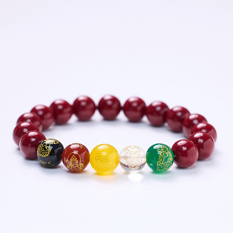Buddhist Blessing Cinnabar Agate Five Directions Gods Of Wealth Blessing Bracelet