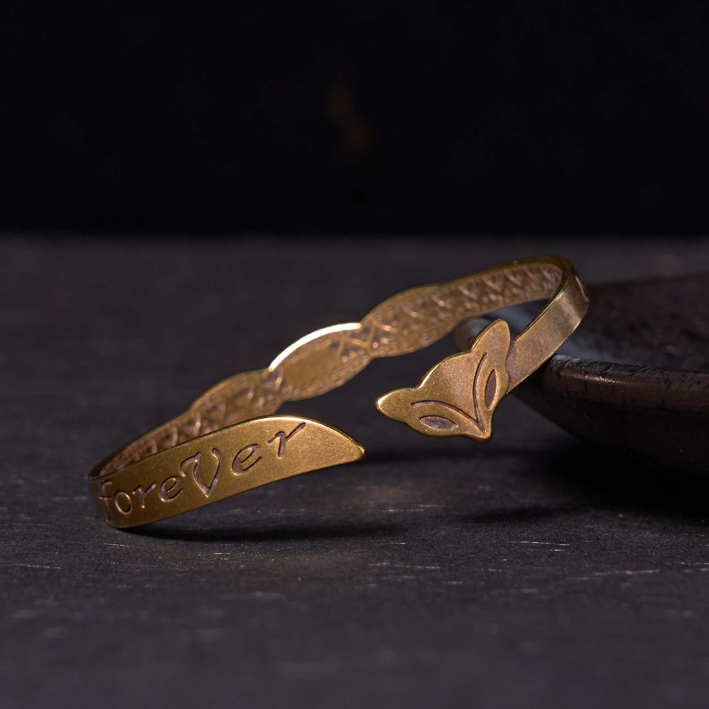 Buddhist Blessing Fox Head Copper Brass 'Love You Forever' Luck Self Care Bracelet Bangle