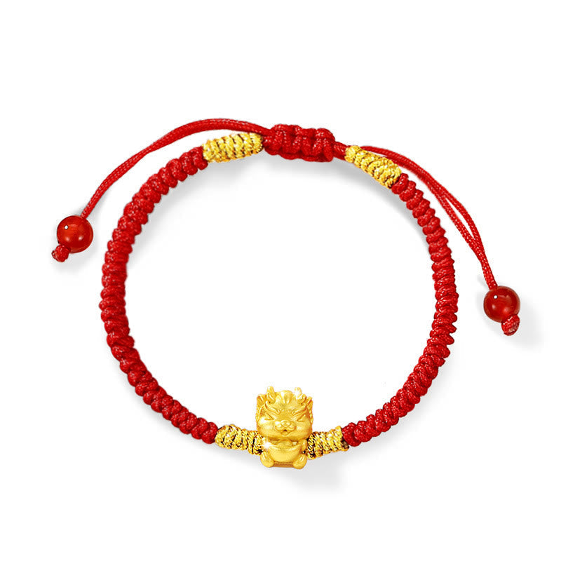 Buddhist Blessing 999 Sterling Silver Year of the Dragon Copper Coin Fortune Dragon Fu Character Luck Handcrafted Red String Braided Bracelet (Extra 30% Off | USE CODE: FS30)