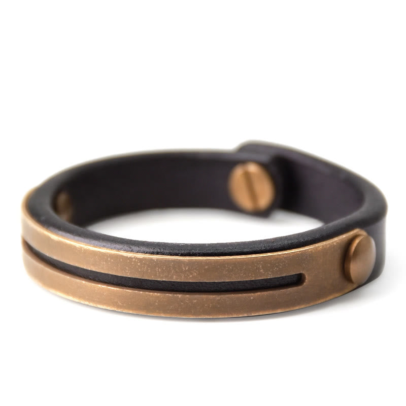 Buddhist Blessing Vintage Leather Copper Brass Balance Bangle Bracelet