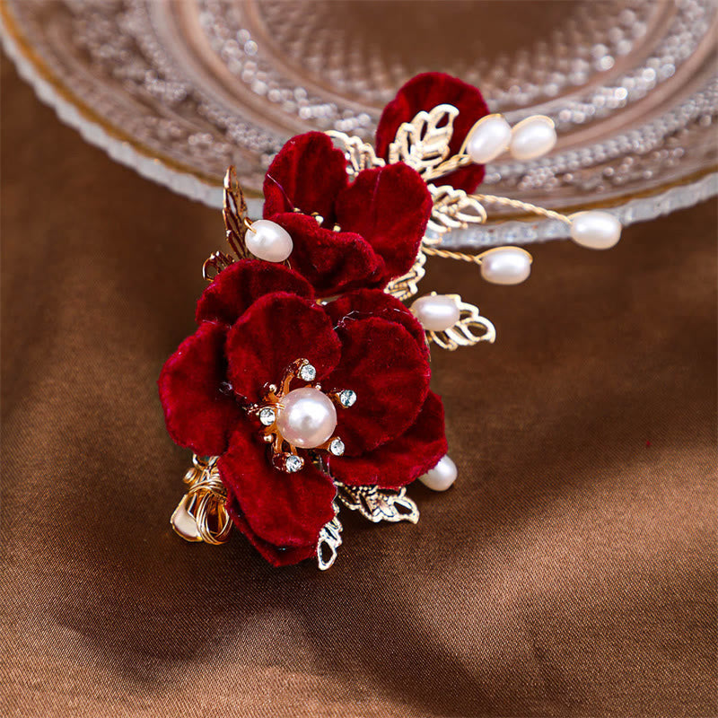 Buddhist Blessing Vintage Red Camellia Side Hair Clip