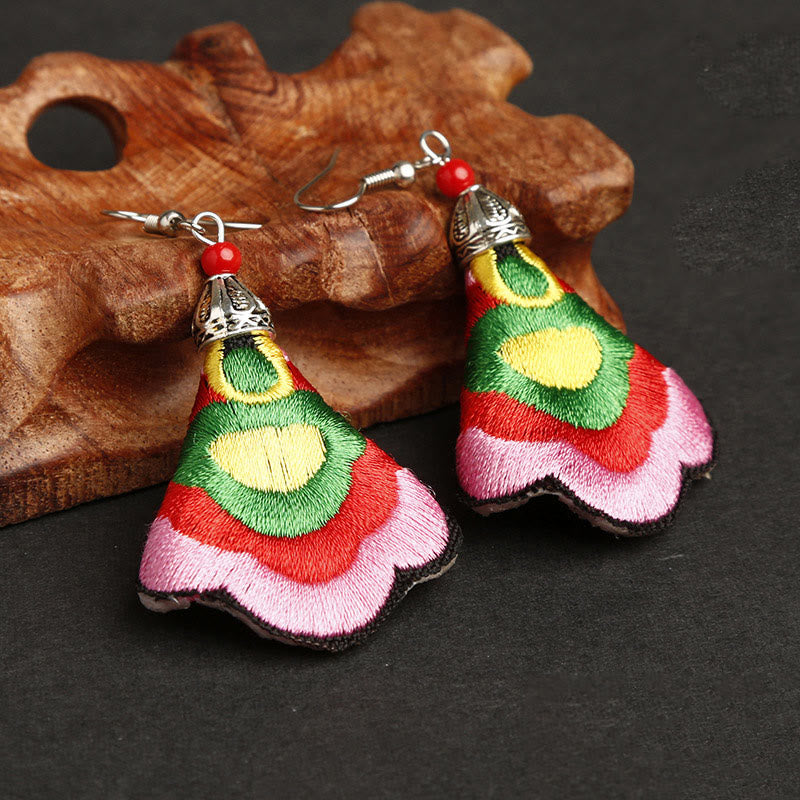 Buddhist Blessing Handmade Colorful Yi Embroidery Harmony Earrings
