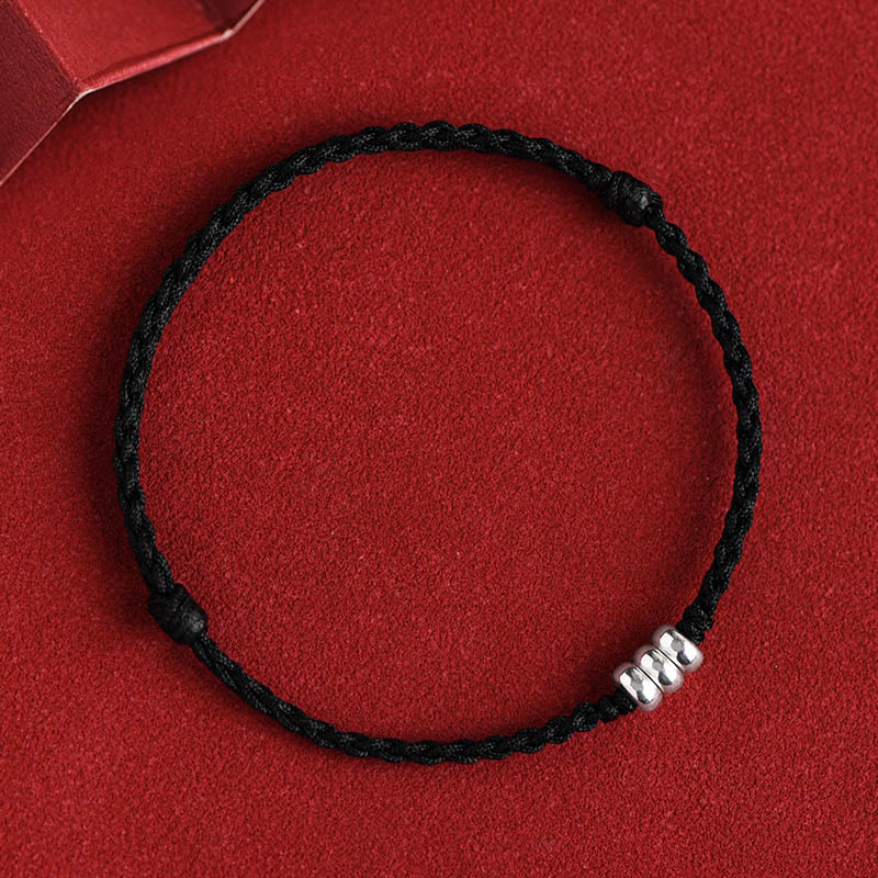 Buddhist Blessing 925 Sterling Silver Beads Protection Luck Braided Bracelet Anklet