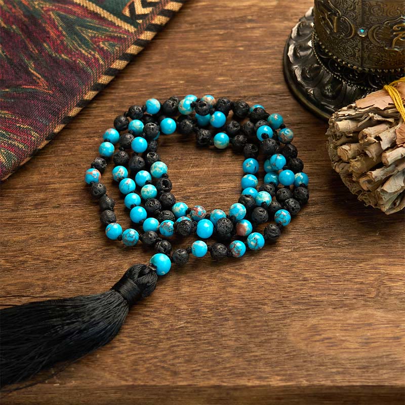 Buddhist Blessing Emperor Stone Lava Rock Beads Tassel Happiness Necklaces Pendants
