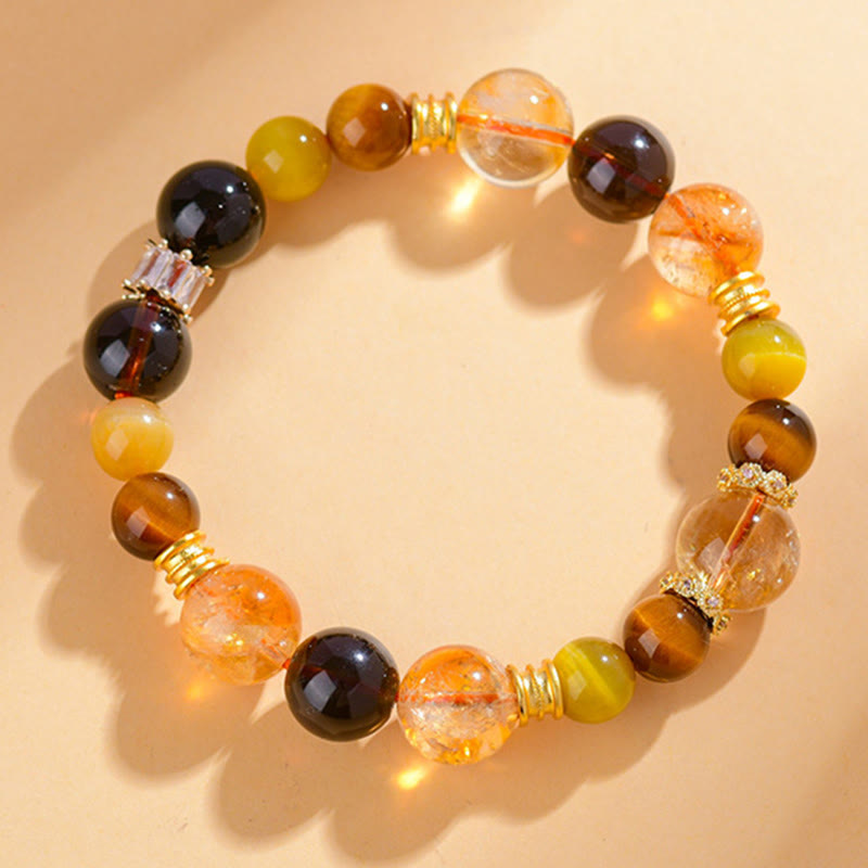 Buddhist Blessing Natural Citrine Smoky Quartz Tiger Eye Duobao Crystal Prosperity Bracelet