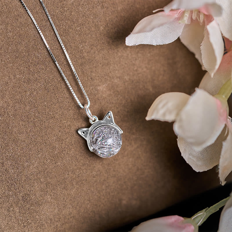 Buddhist Blessing 925 Sterling Silver Natural Silver Super Seven Crystal Cat Necklace Pendant