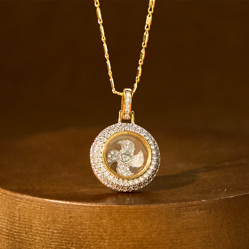 Buddhist Blessing Gold plated Copper Brass Rotatable Windmill Fu Balance Necklace Pendant