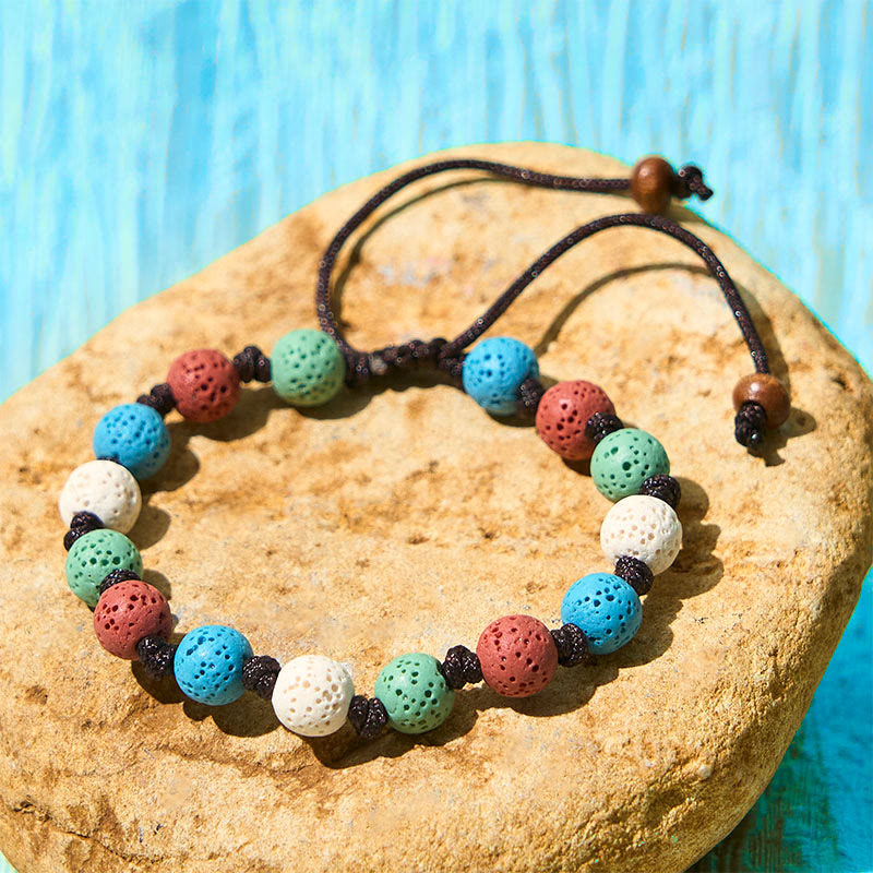 Buddhist Blessing Colorful Lava Rock Support Bracelet
