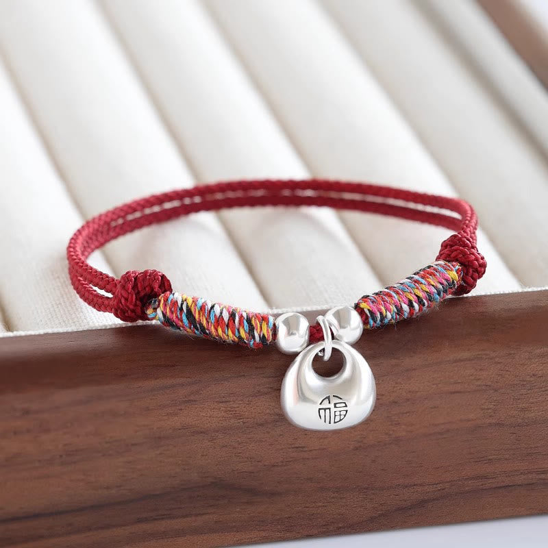 Buddhist Blessing Handmade 925 Sterling Silver Fu Character Safe And Well Luck Braided Bracelet