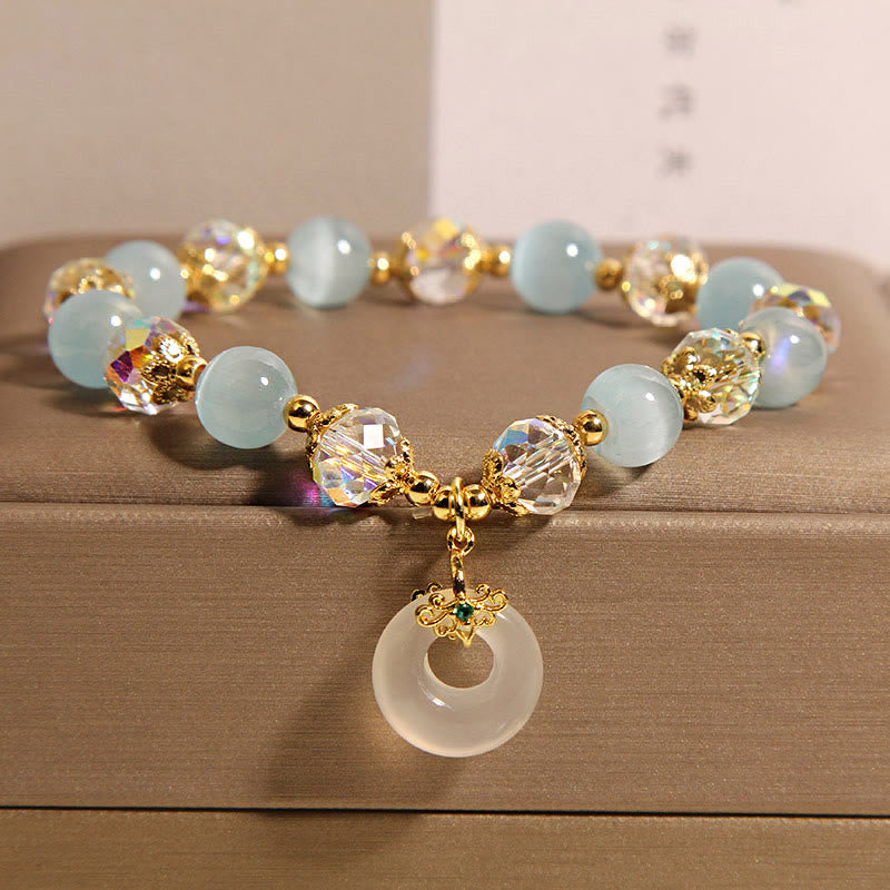 Buddhist Blessing Blue Cat's Eye White Crystal Peace Buckle Meaning Balance Bracelet