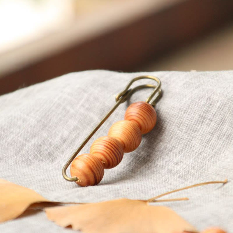 Buddhist Blessing Vintage Sandalwood Agathis Alba Ebony Wood Peltogyne Beads Healing Brooch
