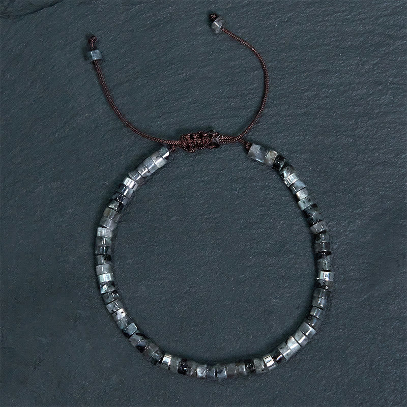 Buddhist Blessing Natural Black Glitter Stone Courage Spacer Bead Bracelet
