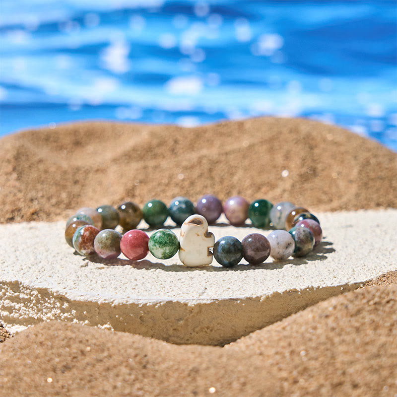 Buddhist Blessing Natural Various Stones Elephant Spiritual Strength Bracelet