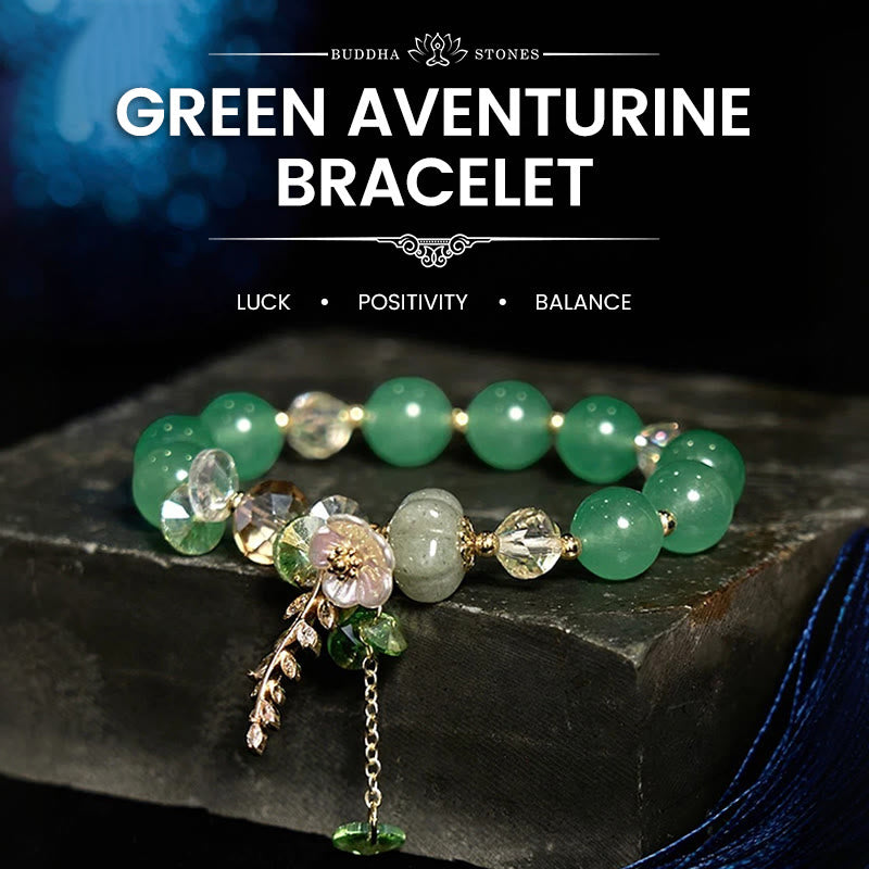 Buddhist Blessing Blue Crystal Amethyst Sun Stone Green Aventurine Healing Bracelet