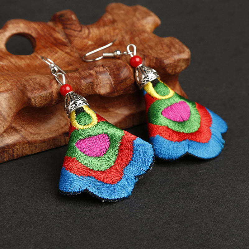 Buddhist Blessing Handmade Colorful Yi Embroidery Harmony Earrings