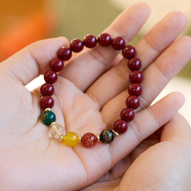 Buddhist Blessing Cinnabar Agate Five Directions Gods Of Wealth Blessing Bracelet