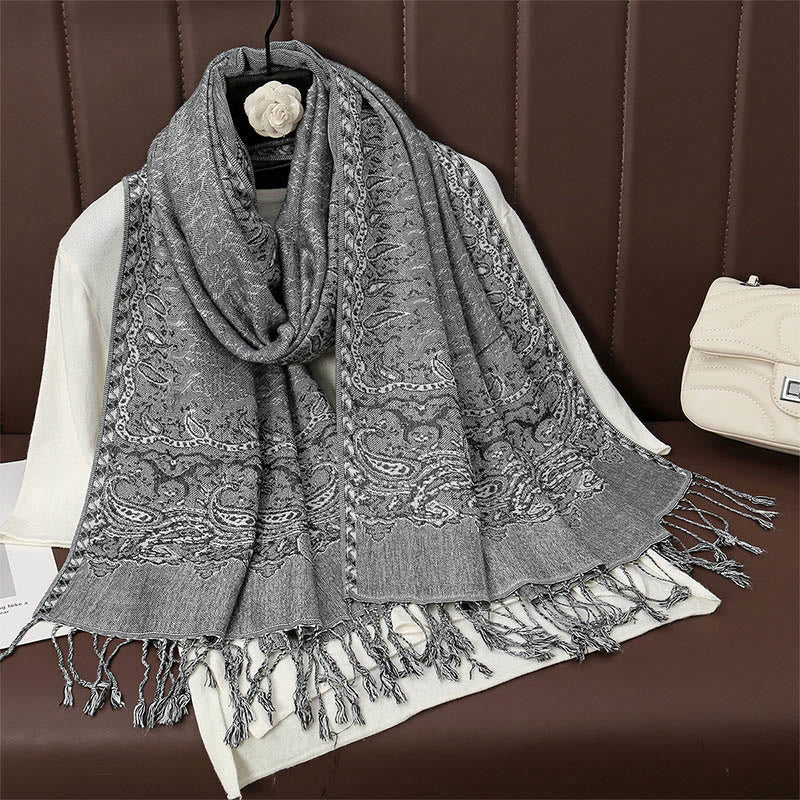 Buddhist Blessing Tibetan Cashew Jacquard Colorful Flower Print Tassels Shawl Fall Winter Soft Warm Scarf Wrap