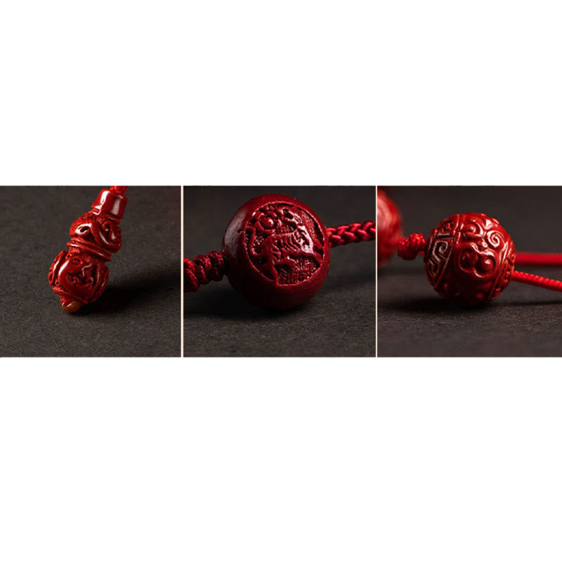 Buddhist Blessing Natural Cinnabar Chinese Zodiac Gourd Calm Blessing Red String Belly Chain