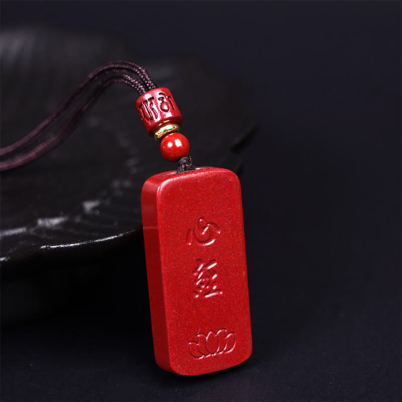 Buddhist Blessing Cinnabar Lotus Heart Sutra Engraved Blessing Rope Necklace Pendant