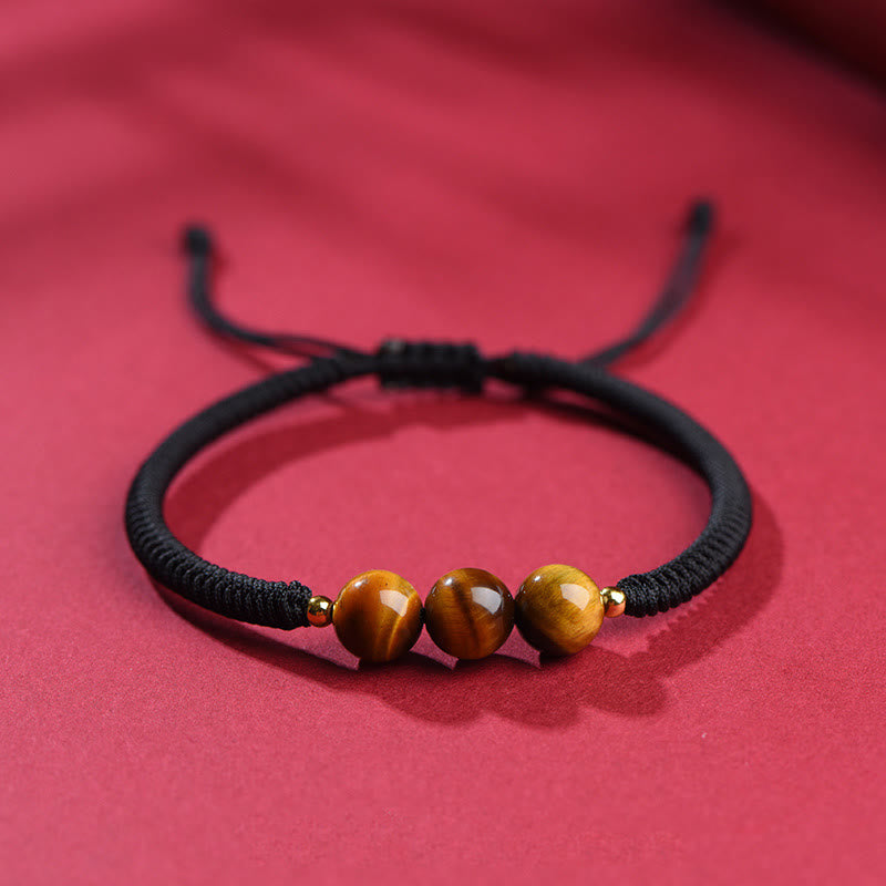 Buddhist Blessing Handmade Tiger Eye Bead Luck Protection Rope Bracelet