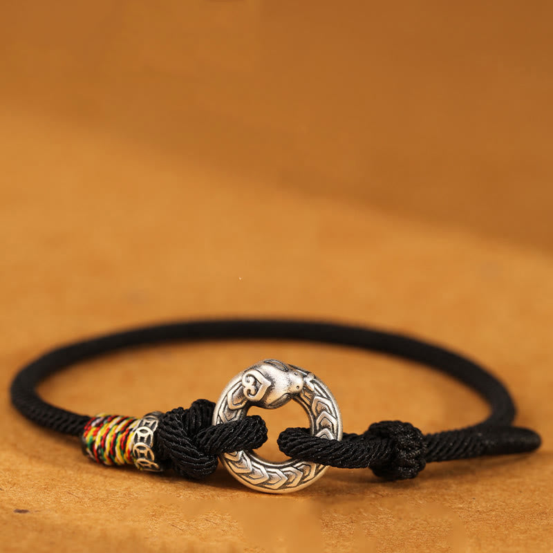 Buddhist Blessing Red String 999 Sterling Silver Peace Buckle Coin Year of the Snake Strength Bracelet
