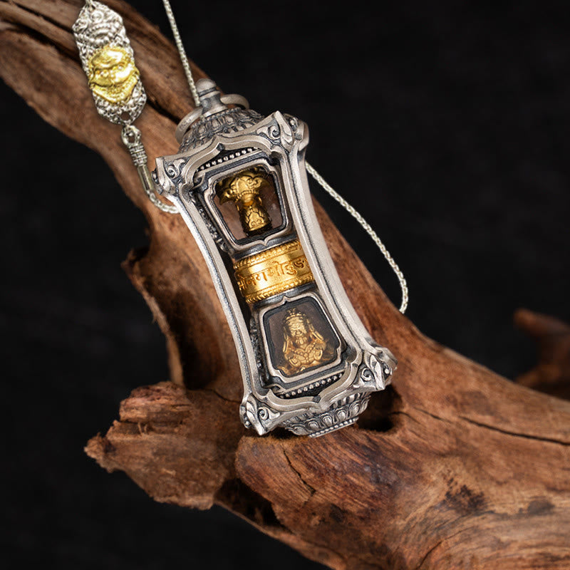 Buddhist Blessing 925 Sterling Silver Tibetan Zakiram Goddess of Wealth Blessing Necklace Pendant
