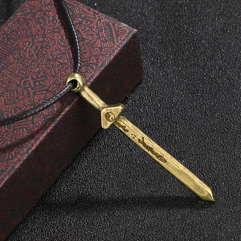 Buddhist Blessing Vintage Yin Yang Copper Brass Sword Balance Necklace Pendant