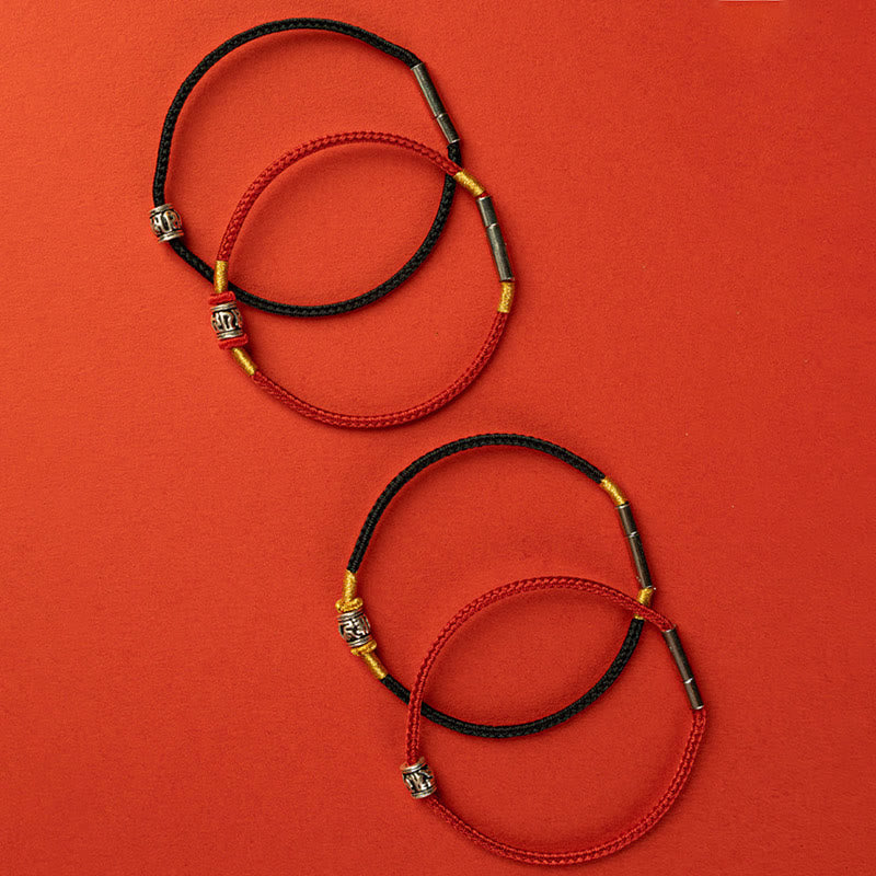 Buddhist Blessing Red String Black String Six True Words 925 Sterling Silver Peace Bracelet