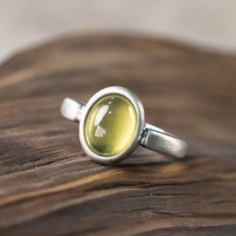 Buddhist Blessing Natural 925 Sterling Silver Prehnite Citrine Adjustable Happiness Ring