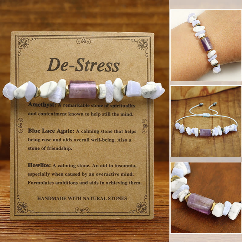 Buddhist Blessing De-Stress Amethyst Blue Lace Agate Howlite Healing Bracelet