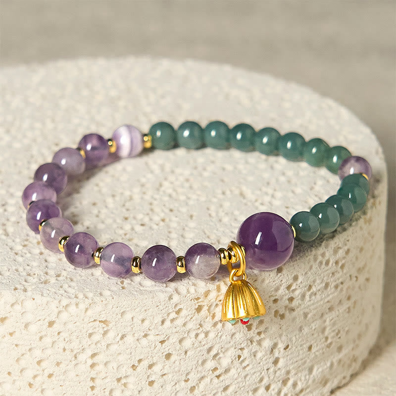 Buddhist Blessing Natural Lotus Amethyst Jade Balance Bracelet