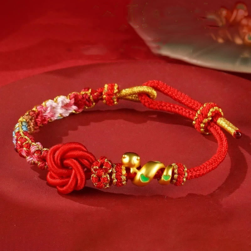 Buddhist Blessing Red String Mandala Knot Hand-woven Colorful Flowers Year Of The Snake Protection Braided Bracelet